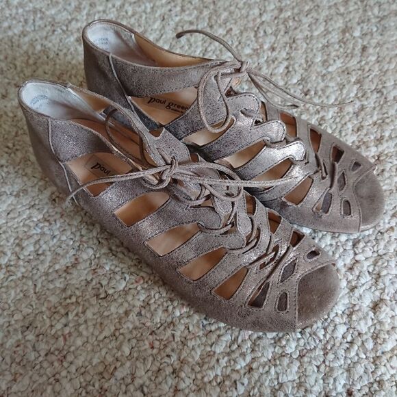 Paul Green Munchen Cosmo Lace Up Metallic Peep Toe Heeled Sandal size 7 - Picture 1 of 15
